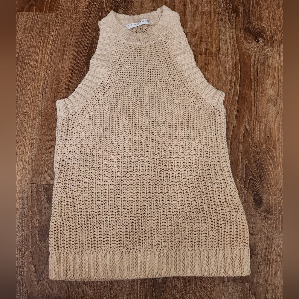 Trina Turk Sleeveless Tan Sweater Tank Halter Top